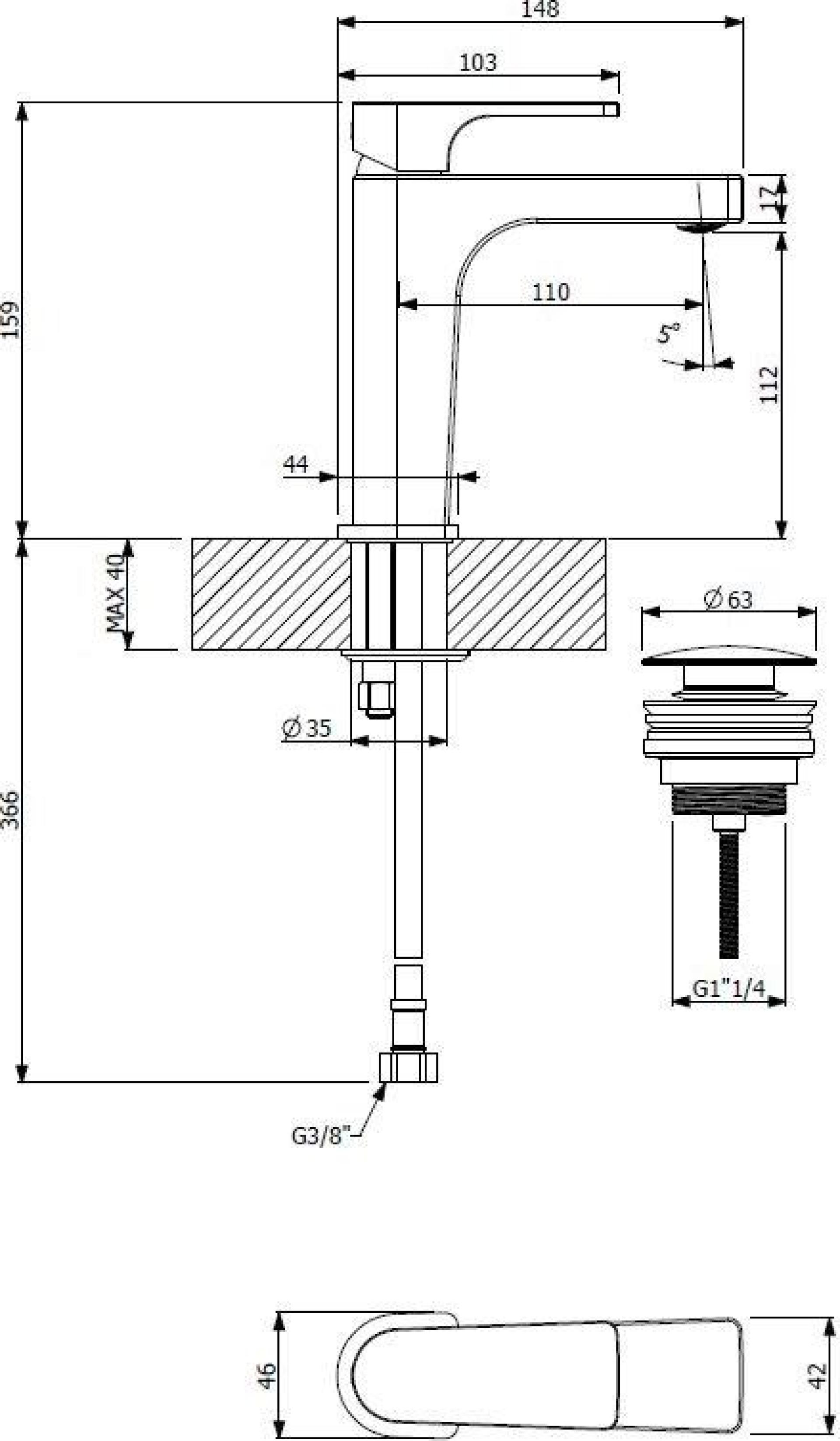 Смеситель для раковины Cezares LAGOS-LSM1-GT, графит