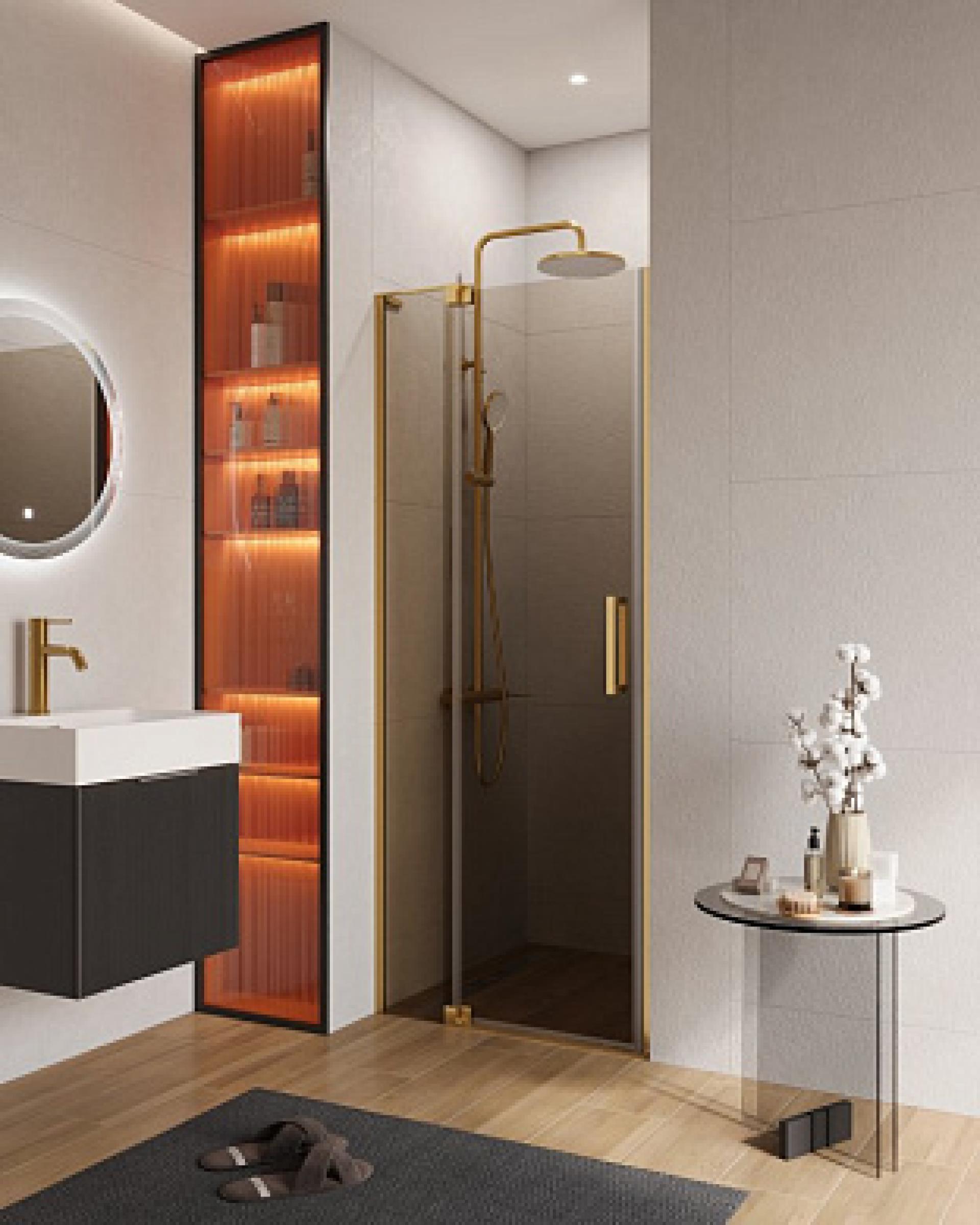 Дверь душевая Cezares Slider 70 SLIDER-B-1-70/80-BR-BORO профиль брашированное золото, стекло тонированное