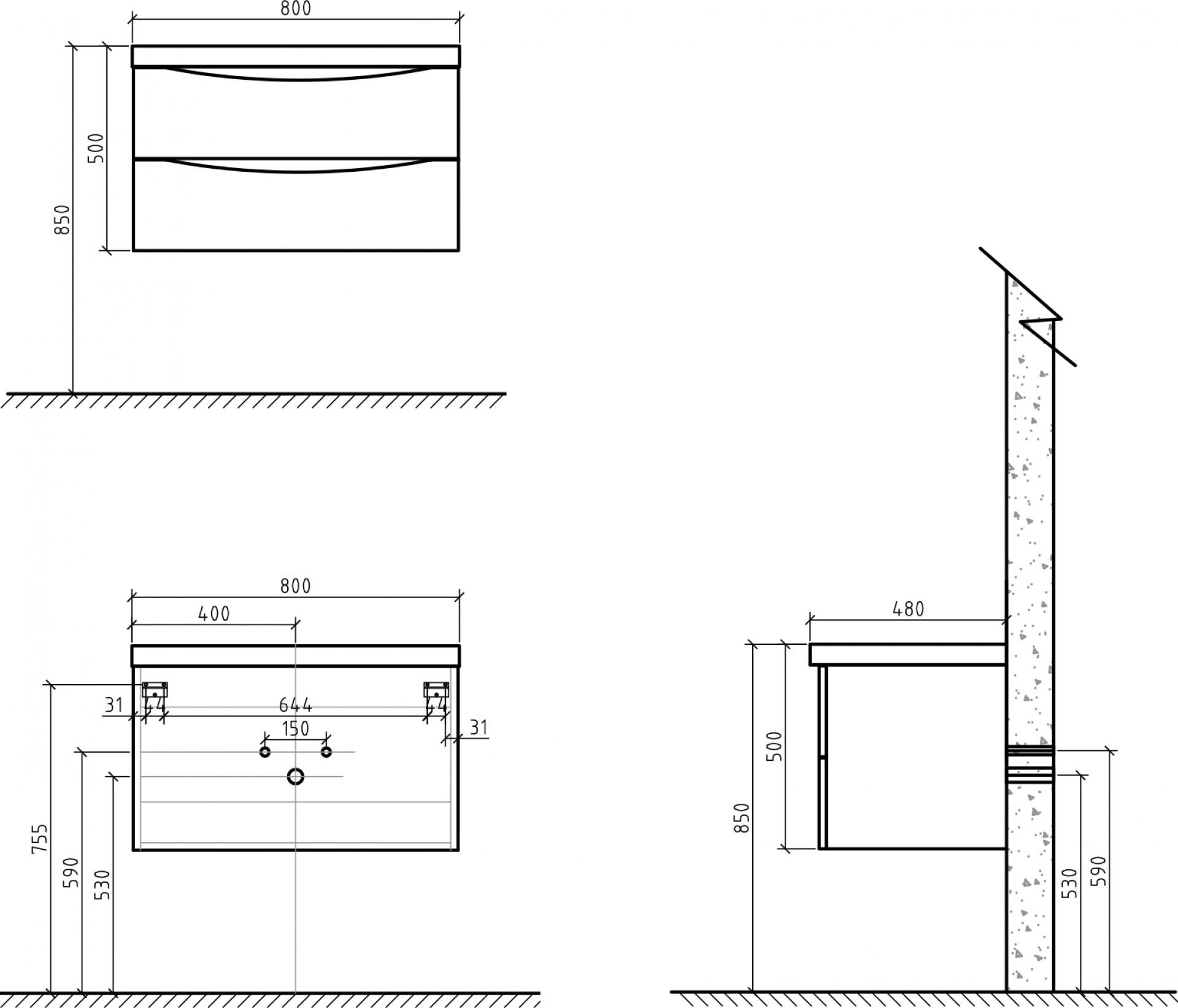 Тумба для комплекта BelBagno Ancona-N 80 rovere more подвесная