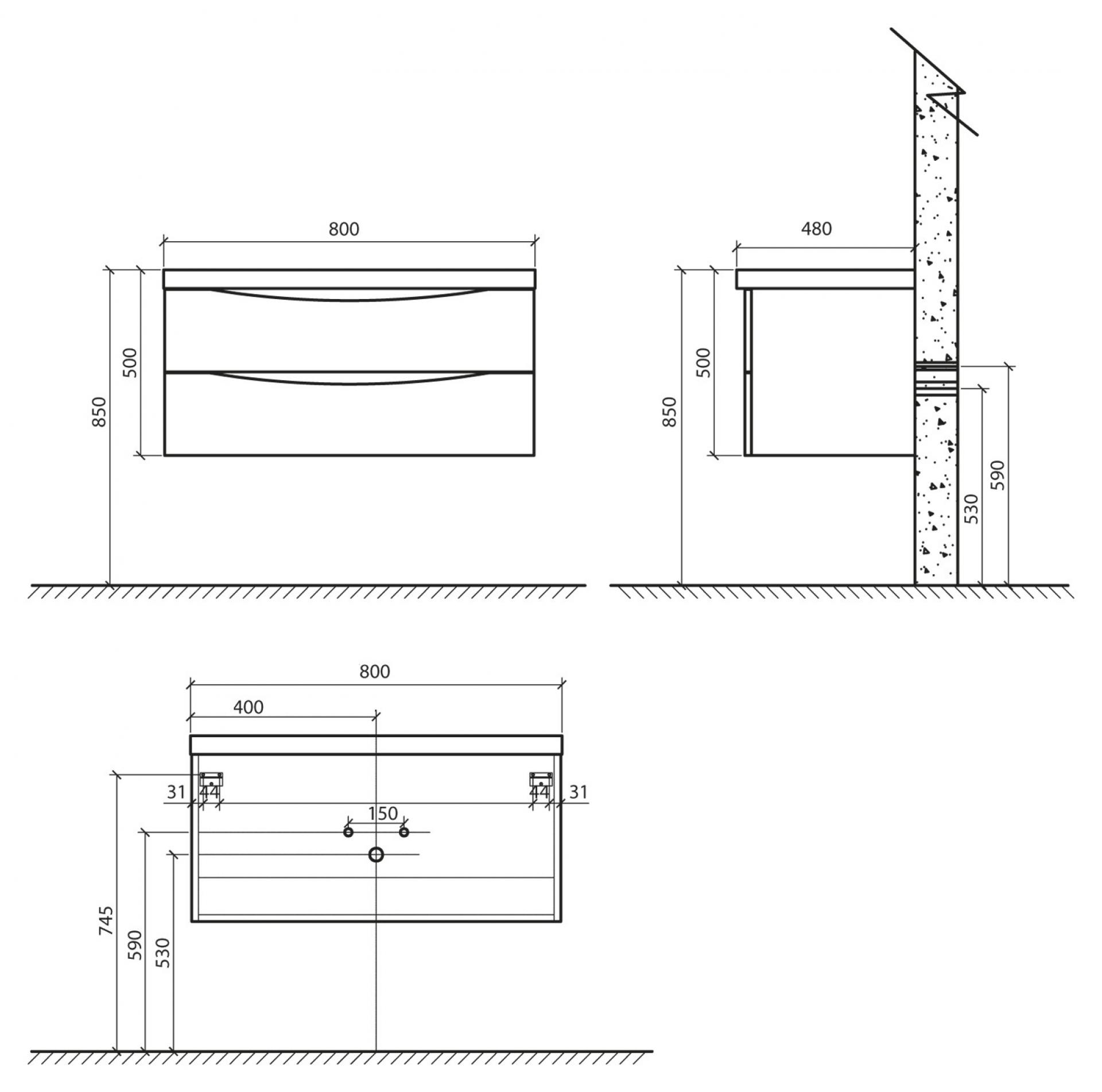 Тумба для комплекта BelBagno ANCONA-N-800-2C-SO-BL bianco lucido