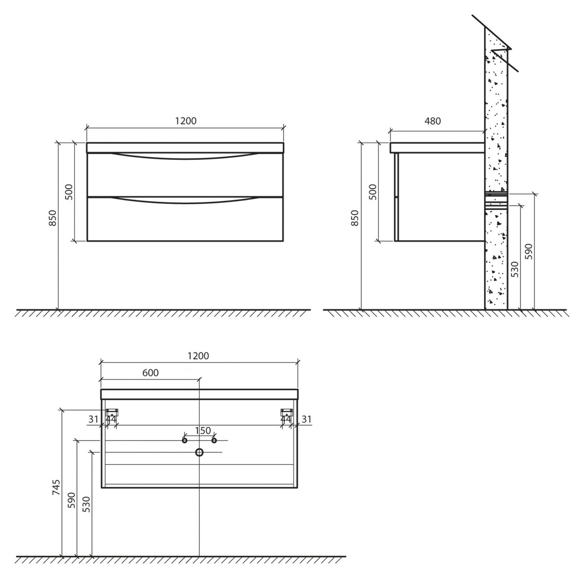 Тумба для комплекта BelBagno ANCONA-N-1200-2C-SO-RW rowere moro