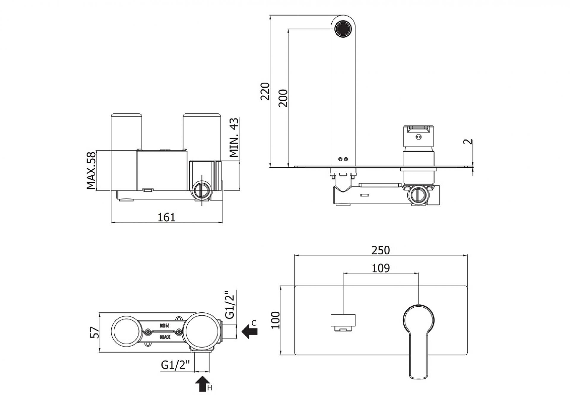 Смеситель для раковины Cezares OVEST-BLI-20-NOP, черный