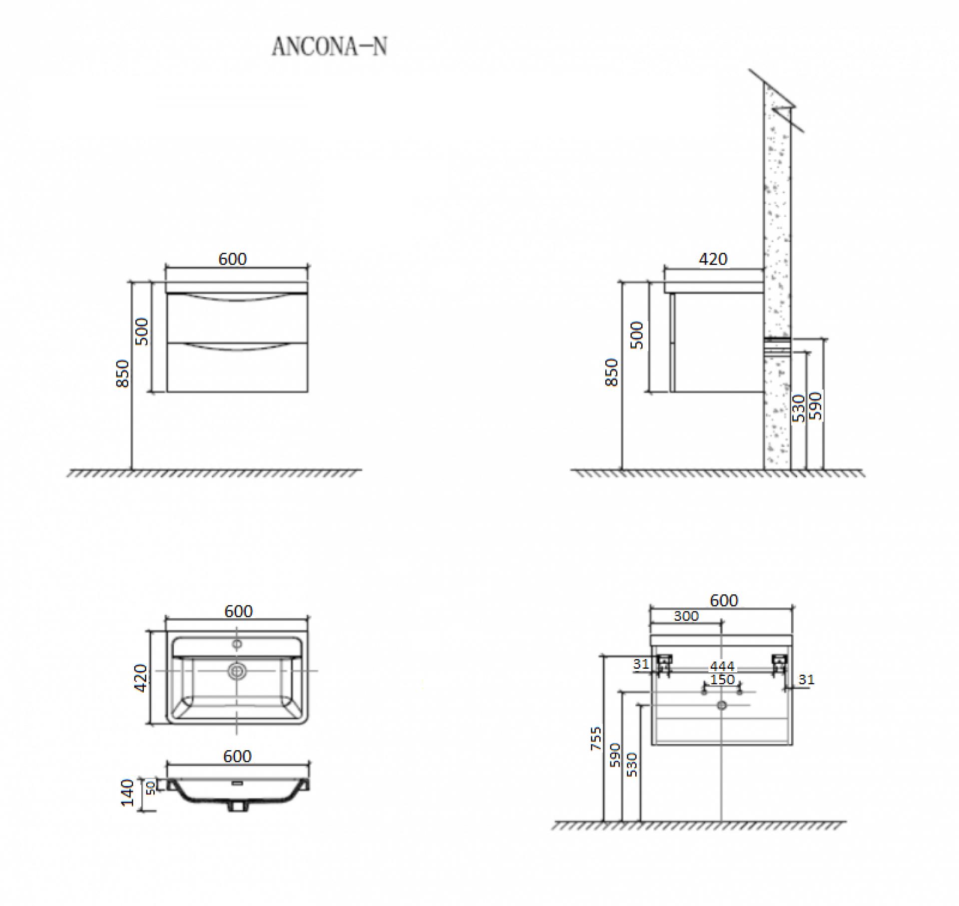 Тумба для комплекта BelBagno ANCONA-N-600-2C-SO-WO rovere bianco