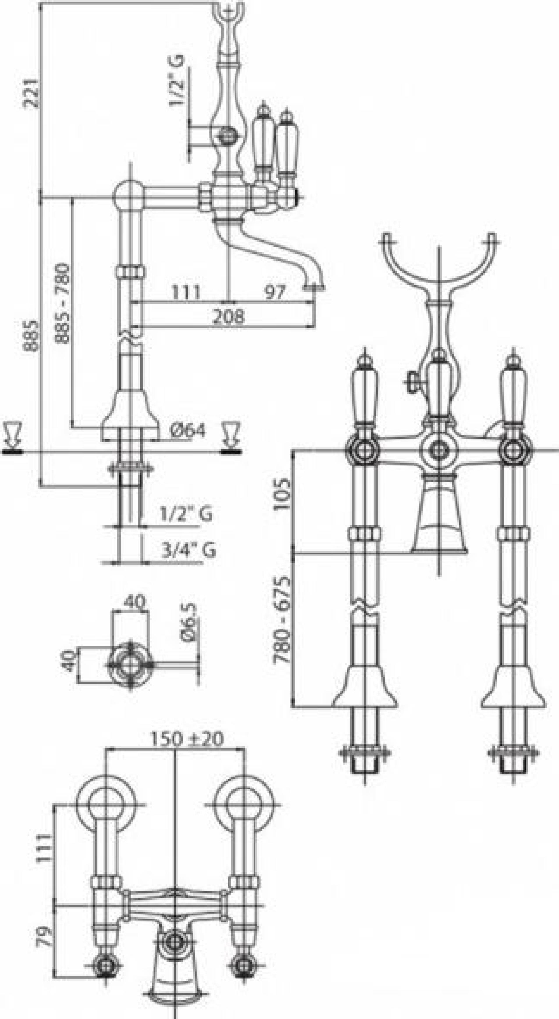 Смеситель для ванны и душа Cezares DIAMOND-VDPS-03/24-Sw-N, золото