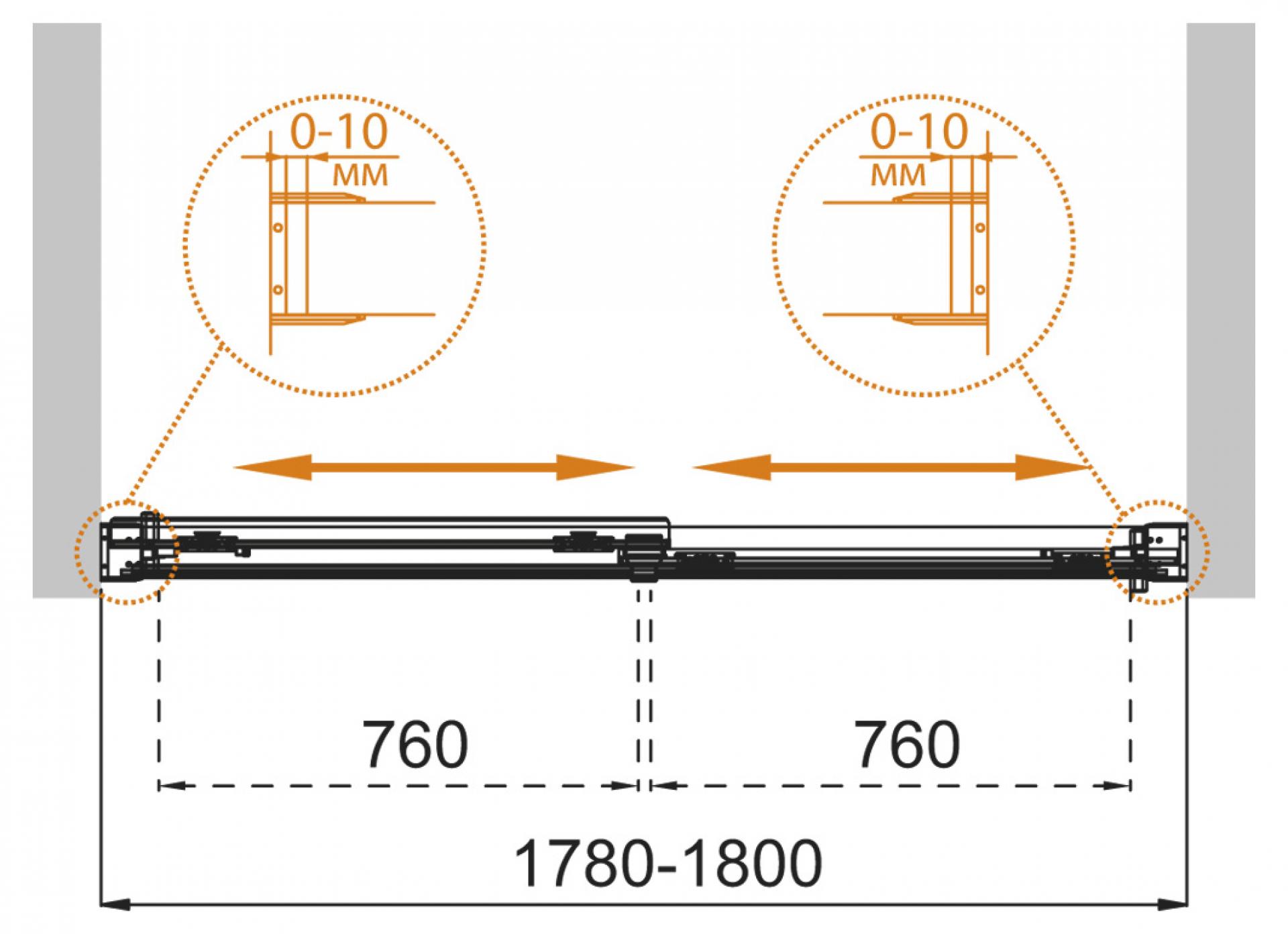 Шторка на ванну Cezares Tandem Soft-VF-2-180/145-C-Cr-IV