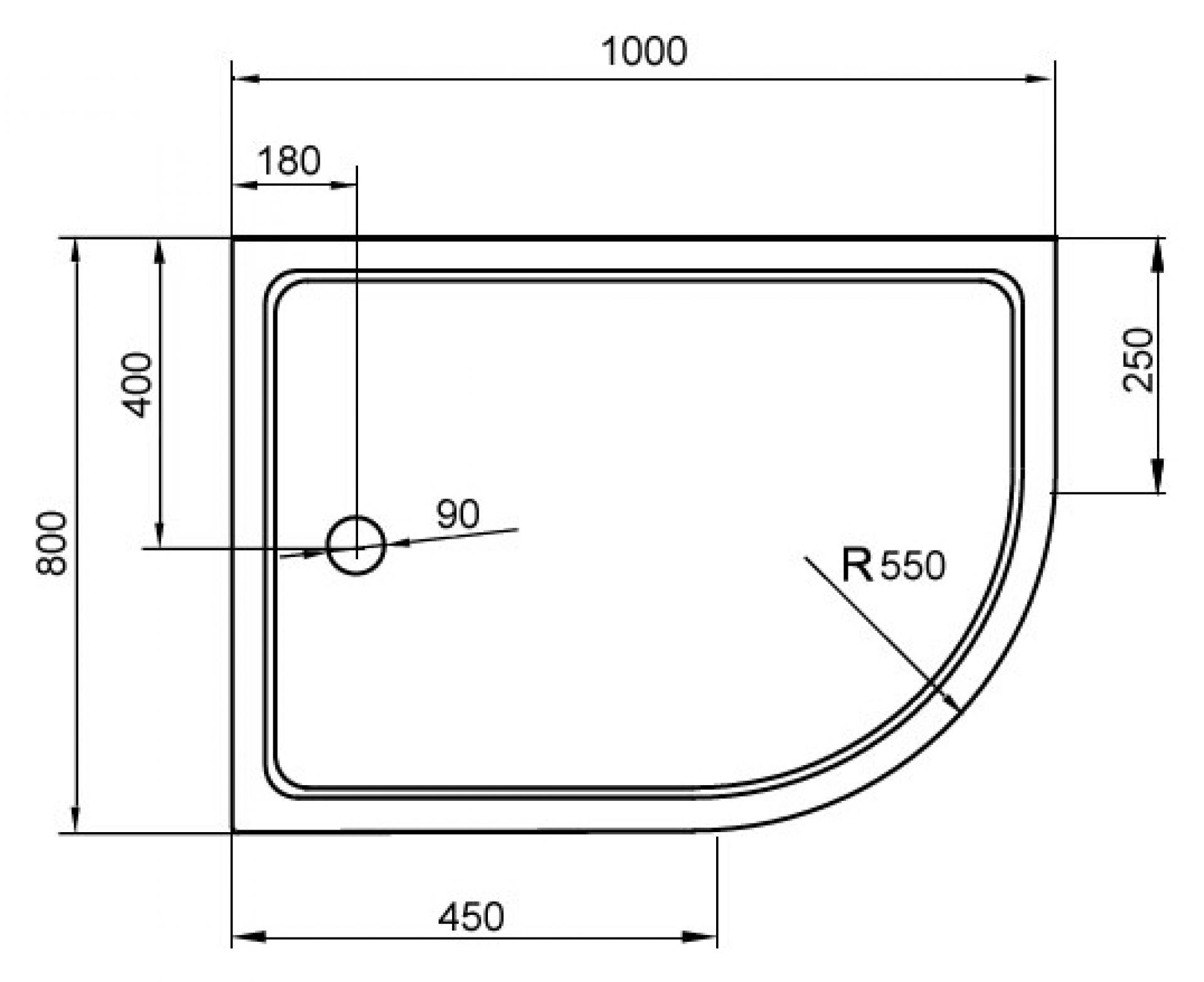 Поддон для душа Cezares Tray R550 100х80 см акриловый L