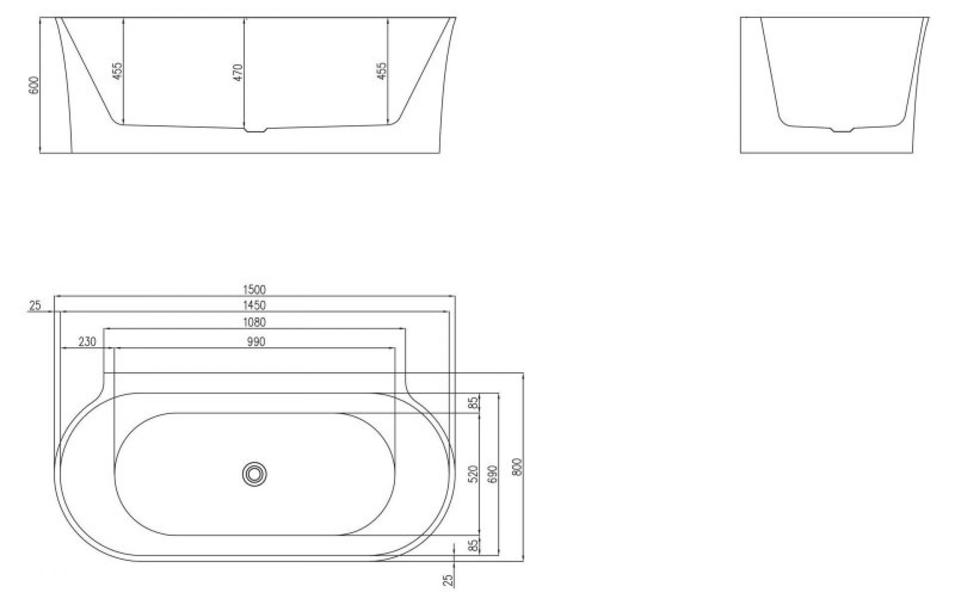 Акриловая ванна 170х80 см BelBagno BB409-1700-800-W/NM, черный/белый