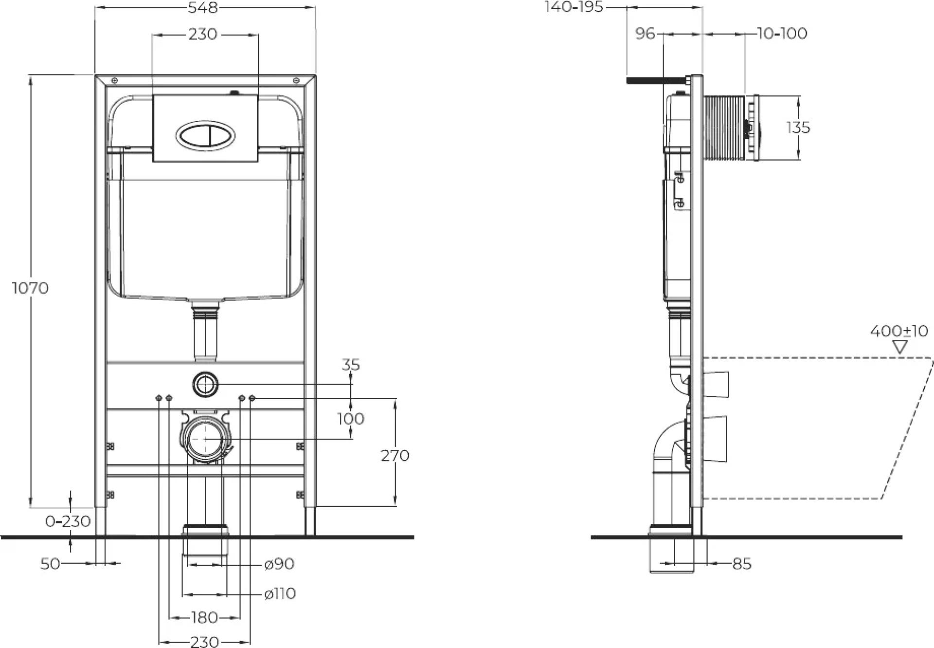 Комплект унитаза с инсталляцией Cezares Stylus CZR-513-TH-R/CZR2316SC/BB026/BB051CR с сиденьем микролифт и клавишей смыва хром