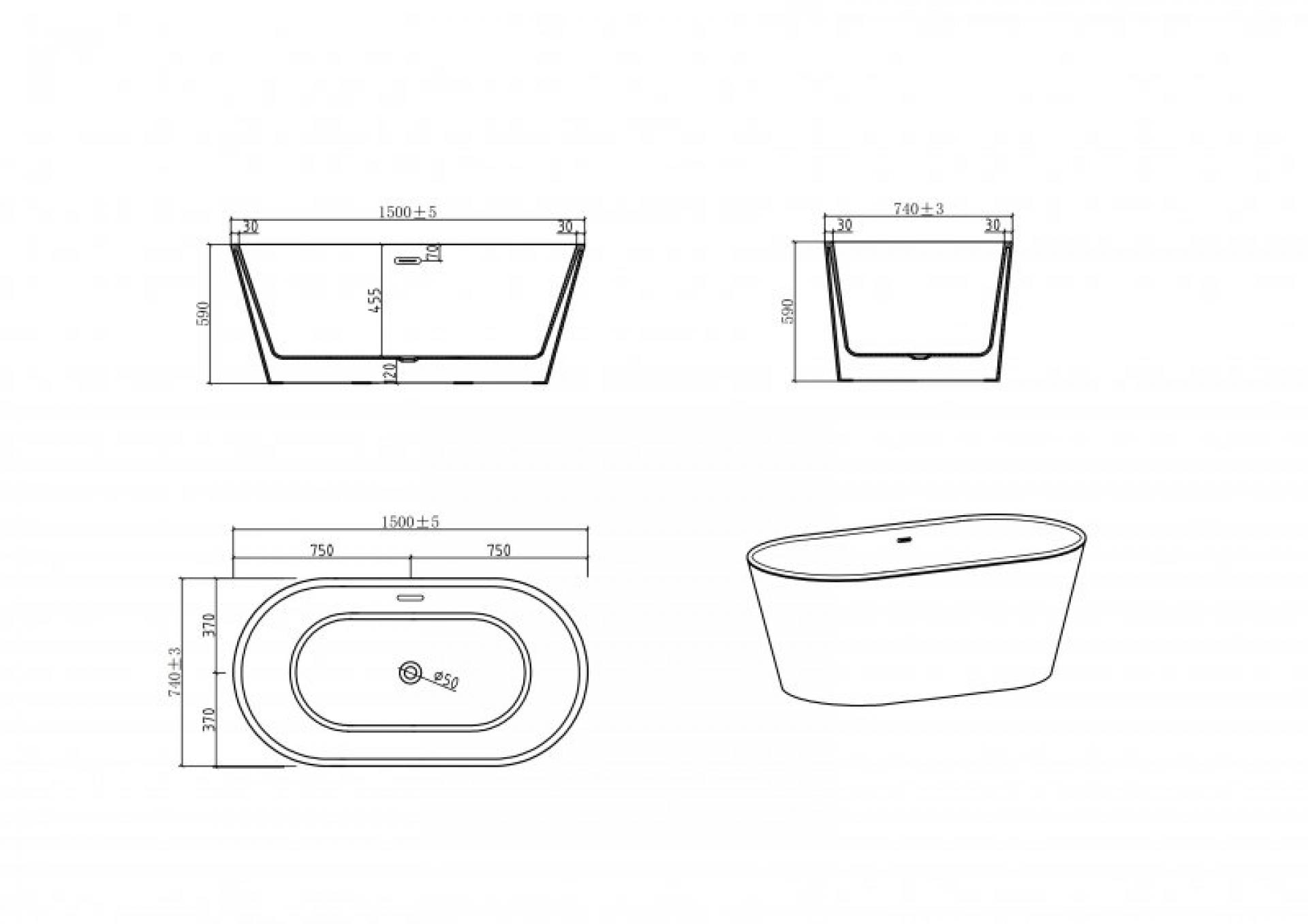 Акриловая ванна 150х75 см BelBagno BB202-1500-750