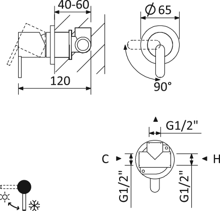 Смеситель для душа Cezares Leaf LEAF-DIM-SR sunrise