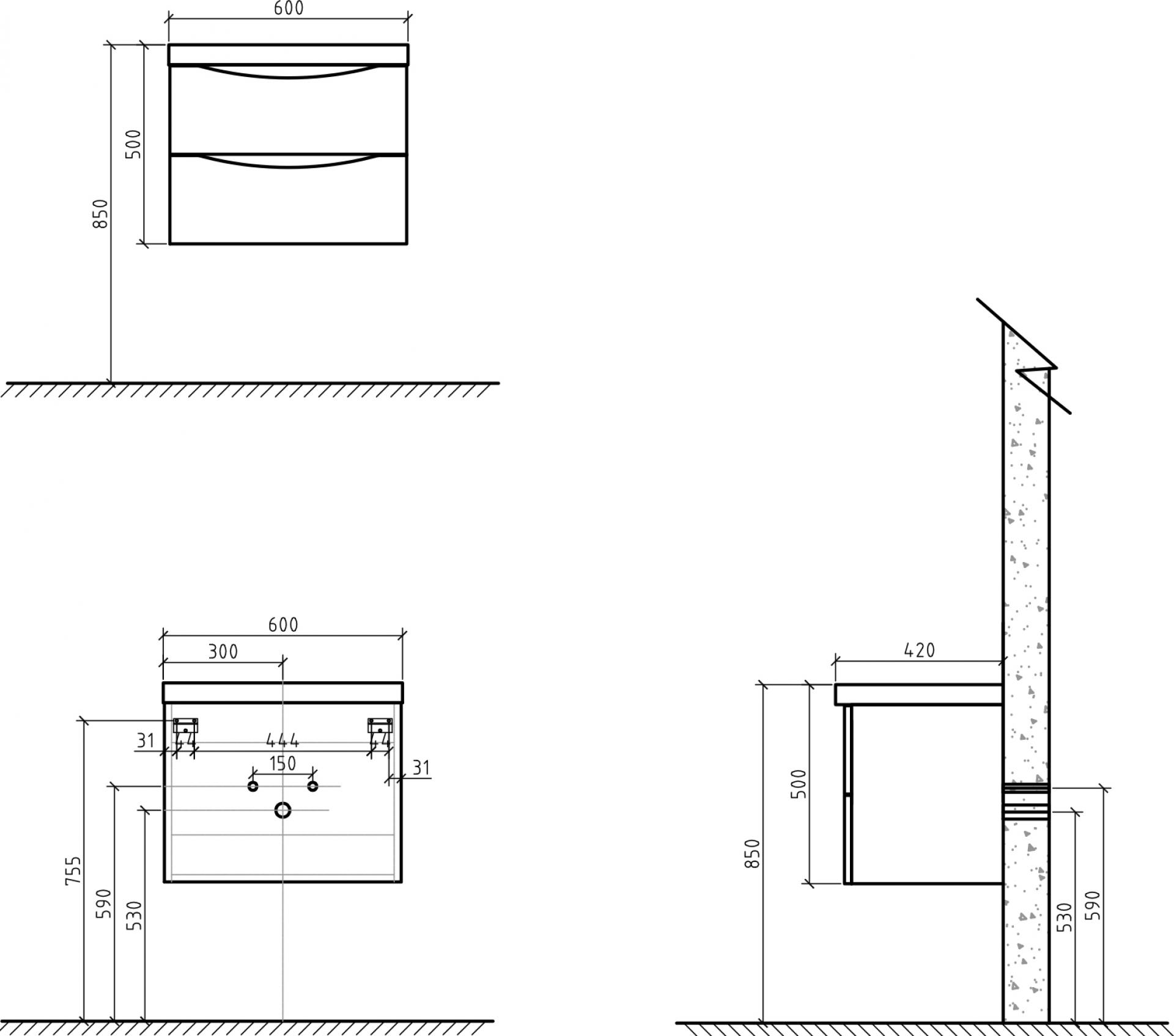 Тумба для комплекта BelBagno Ancona-N 60 rovere more подвесная