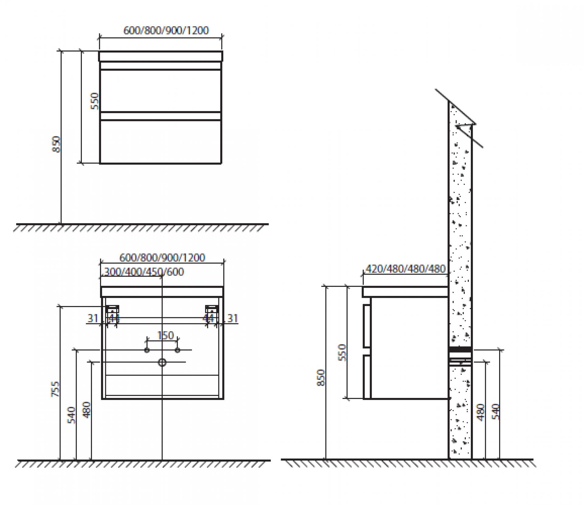 Тумба для комплекта BelBagno ENERGIA-N-800-2C-SO-BL bianco lucido