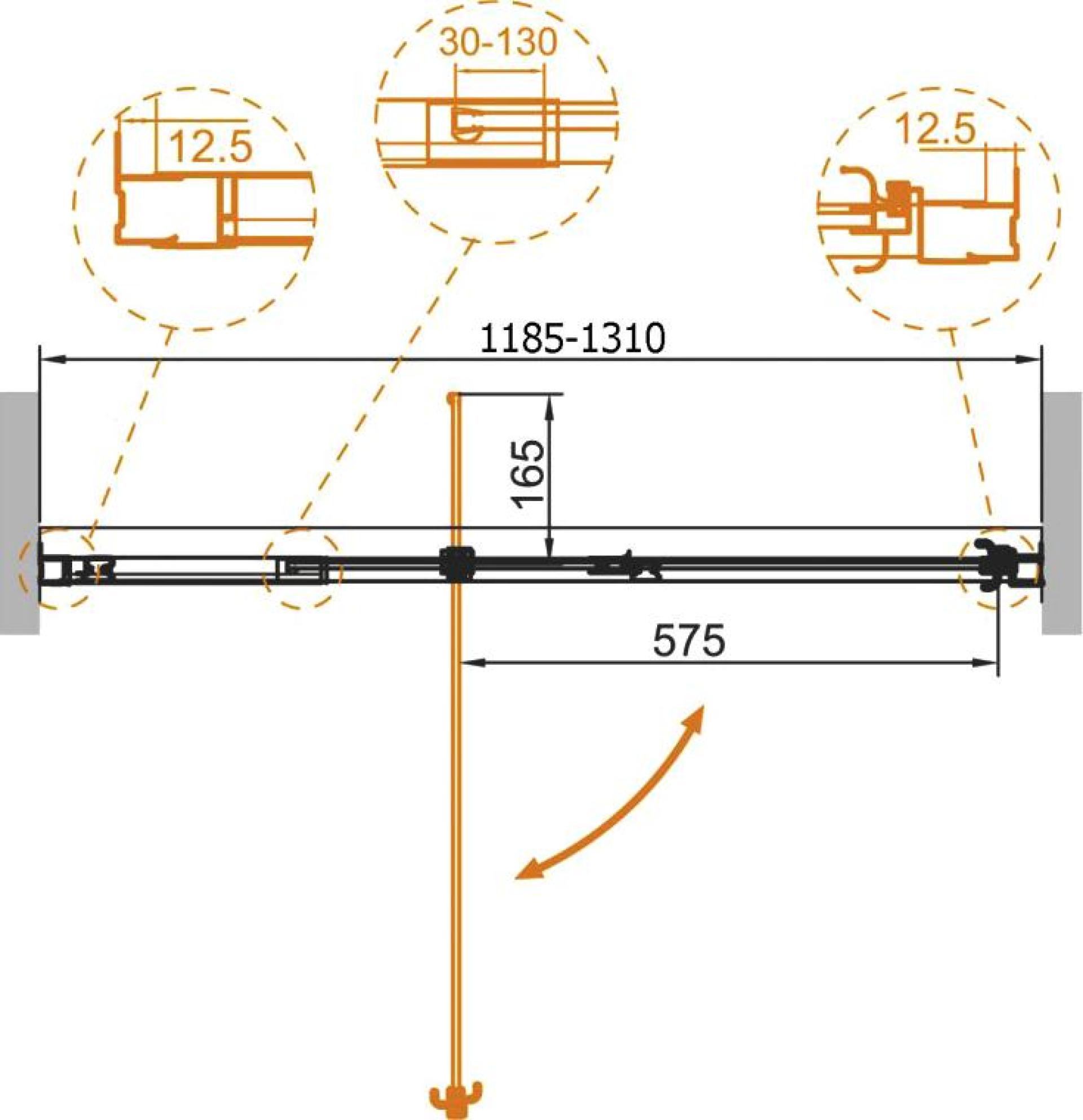 Душевая дверь в нишу Cezares Variante B 1 120/130 C Cr