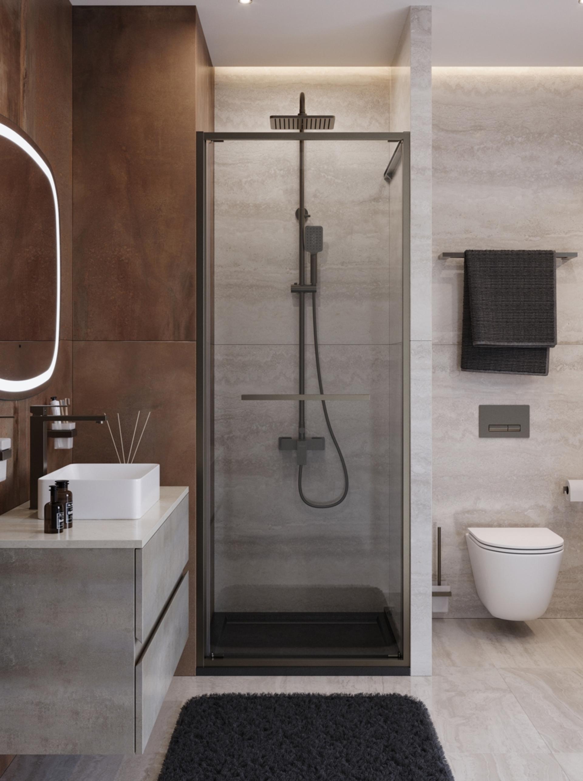 Душевая дверь Cezares LUX-B-FS-1-70-C-GM 70х195 без поддона, профиль оружейная сталь, стекло прозрачное