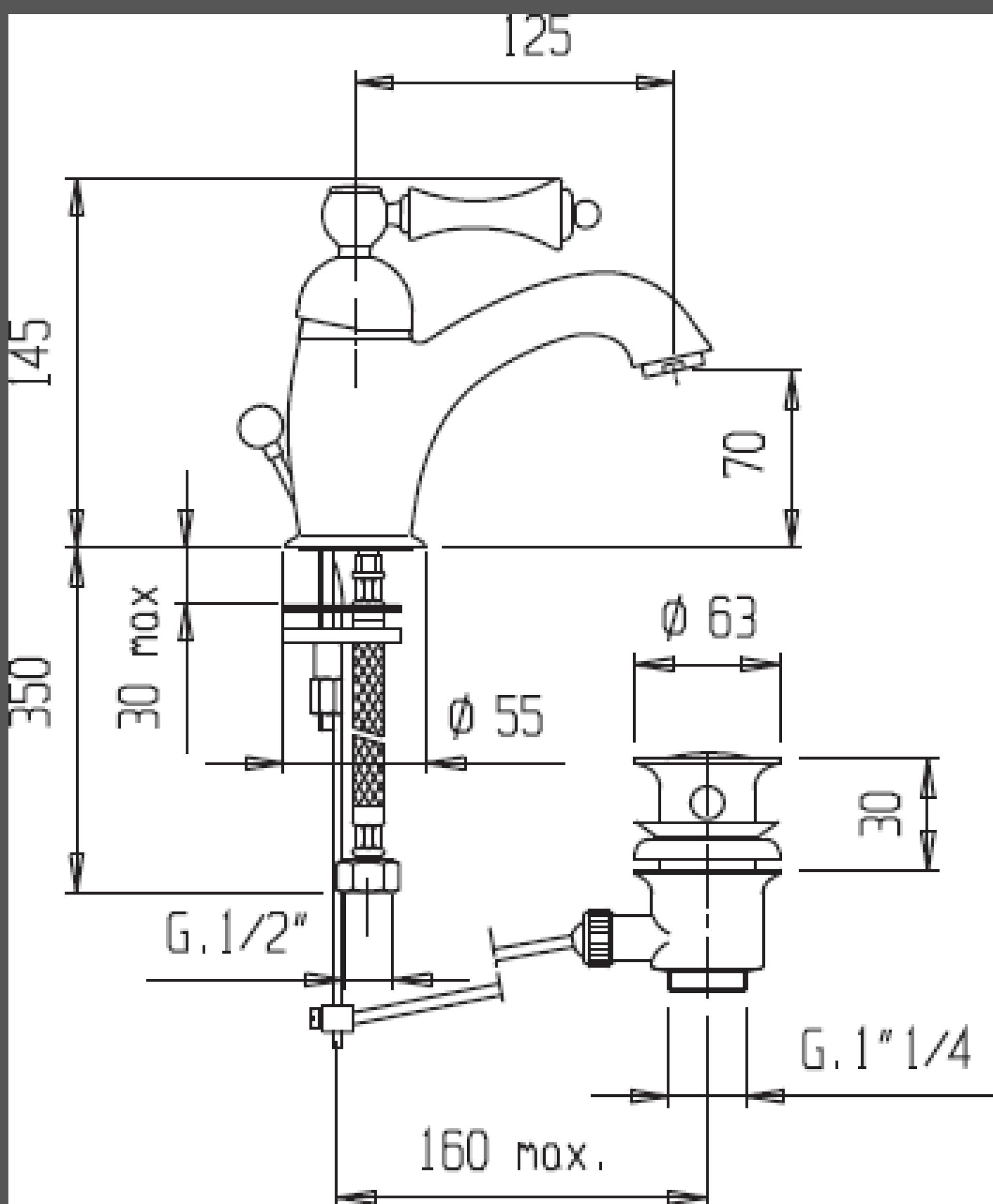 Смеситель для раковины Cezares MARGOT-LSM1-03/24-N, золото