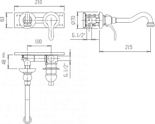 Смеситель для раковины Cezares ELITE-BLS1-03/24-Bi, золото