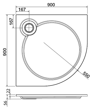 Поддон для душа Cezares Tray R 90-550 радиальный