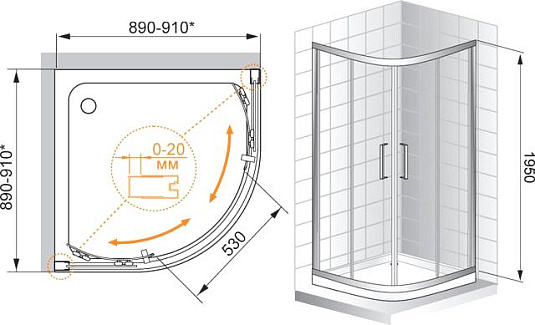 Душевой уголок Cezares Porta D R2 100 P Cr
