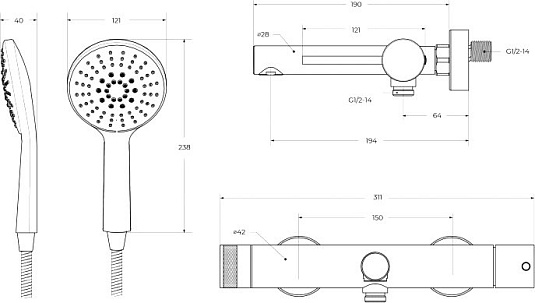 Смеситель для ванны с душем Cezares Relax RELAX-VD-BORO брашированное золото