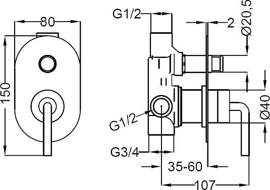 Смеситель Cezares Eco ECO-VDIM-01-Cr С ВНУТРЕННЕЙ ЧАСТЬЮ