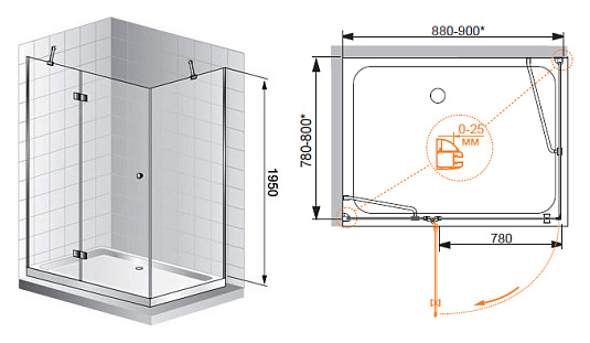 Душевой уголок Cezares Verona AH1 100/90 P Cr L