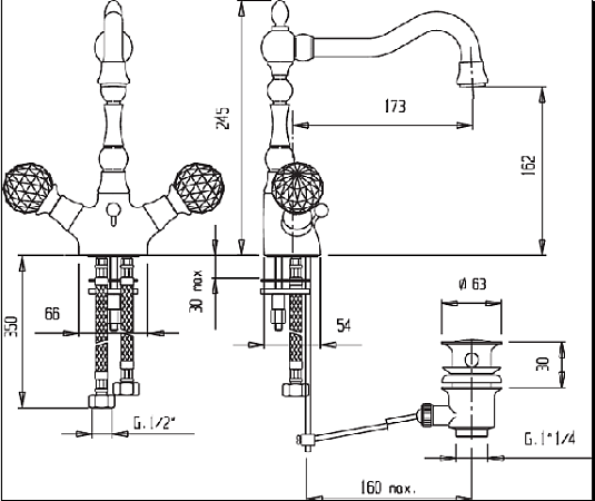 Смеситель для раковины Cezares ATLANTIS-LS2-A-03/24-NM, золото