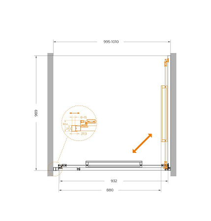 Душевая дверь Cezares LUX-B-FS-1-100-C-BORO, 100х195, профиль брашированное золото, стекло прозрачное