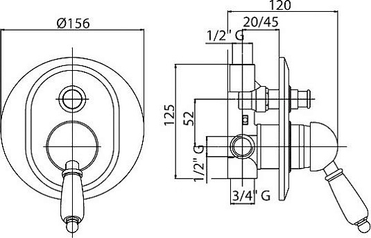 Смеситель Cezares Vintage VDIM-03/24-Sw С ВНУТРЕННЕЙ ЧАСТЬЮ