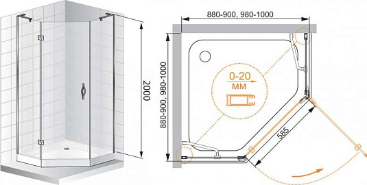Душевой уголок Cezares BERGAMO-W-P-1-100-C-Cr-L-IV стекло прозрачное