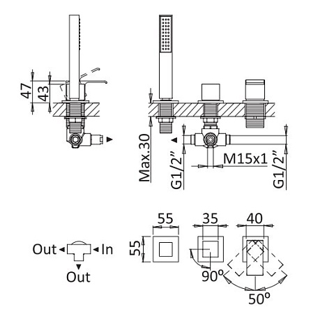 Смеситель на борт ванны Cezares PORTA-BVDM3-NOP, черный