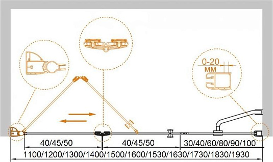 Душевая дверь в нишу Cezares ELENA-W-BS-13-90+50/50-C-Cr стекло прозрачное