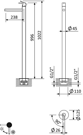Напольный смеситель для раковины Cezares Leaf LEAF-TVP-NOP черный матовый