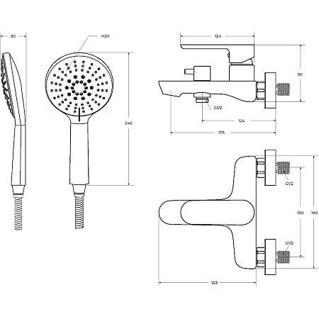 Смеситель для ванны с душем Cezares Stylus STYLUS-VD-IN сатин, с душевым гарнитуром