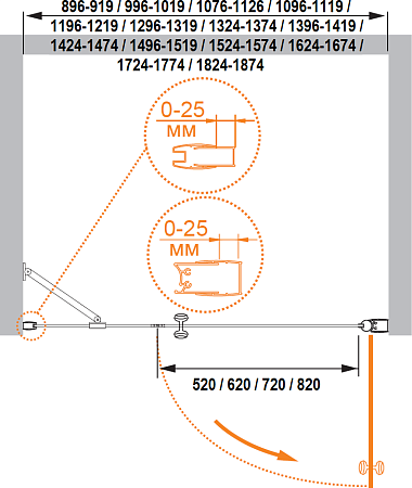 Душевая дверь в нишу Cezares TRIUMPH-D-B-11-40+90-C-Cr-R стекло прозрачное