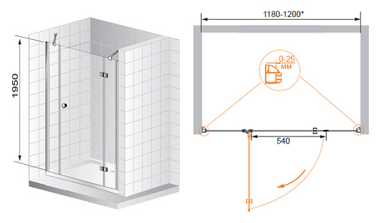 Душевая дверь в нишу Cezares Verona B13 40/60/30 P Cr L