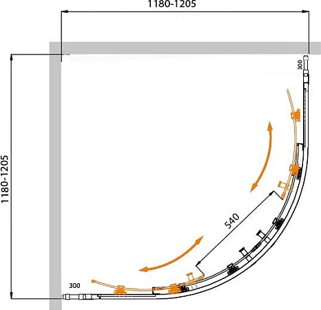 Душевой уголок Cezares MOLVENO-R-22-90+30-C-Cr-IV стекло прозрачное