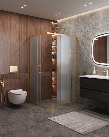 Душевой уголок Cezares Molveno 110х90 MOLVENO-AH-21-90+20-P-BORO профиль брашированное золото, стекло рифленое