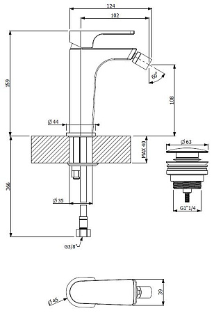 Смеситель для биде Cezares LAGOS-BSM1-NOP, черный