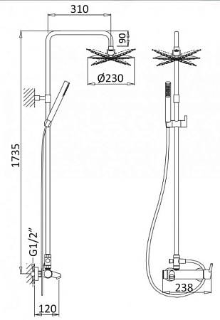 Душевая стойка Cezares CZR-B-CVD2-NOP, черный
