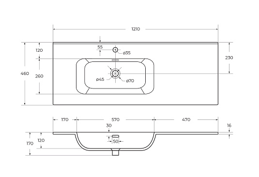 Накладная раковина Cezares Duet 121 CZR-8095-120-L белый глянец