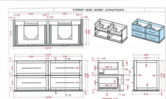 Тумба для комплекта Cezares Tiffany 54956 blu petrolio
