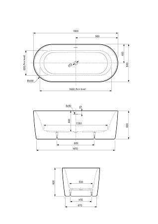 Акриловая ванна Cezares Metauro 180х80 METAURO-INT-Central-180-80-60 белый