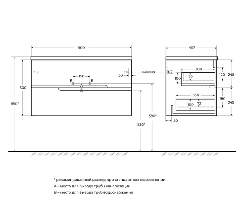 Тумба под раковину Cezares Duet-n 90 DUET-N-900-2C-SO-BL Bianco Lucido
