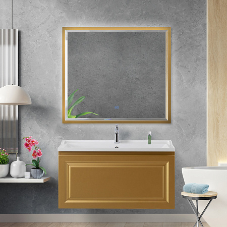 Зеркало Cezares 100х90 CZR-SPC-INT-1000-900-LED-TCH-WARM-BORO с подсветкой, брашированное золото