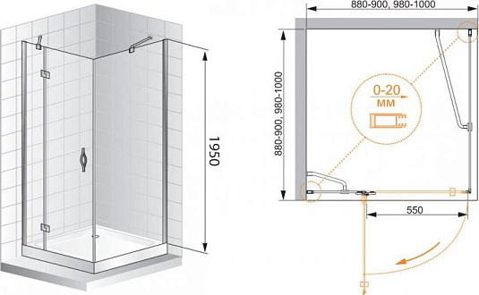 Душевой уголок Cezares BERGAMO-W-A-1-100-C-Cr-L стекло прозрачное