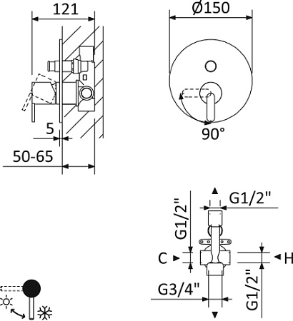 Смеситель для душа Cezares Leaf LEAF-VDIM-L-SR sunrise