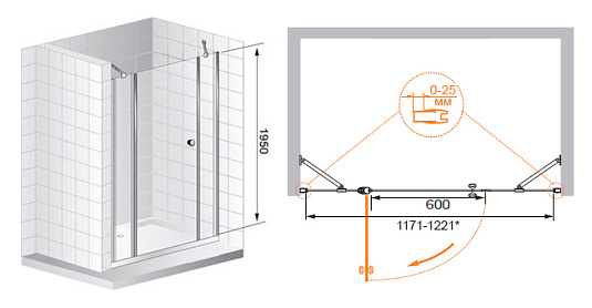 Душевая дверь в нишу Cezares Triumph B13 30/60/50 C Cr L