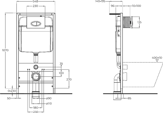 Комплект унитаза с инсталляцией Cezares Stylus CZR-513-TH-R/CZR2316SC/BB026/BB051CR с сиденьем микролифт и клавишей смыва хром