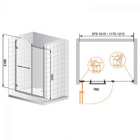 Душевая дверь в нишу Cezares RETRO-A-B-11-120-PP-G-L матовое с прозрачным  принтом