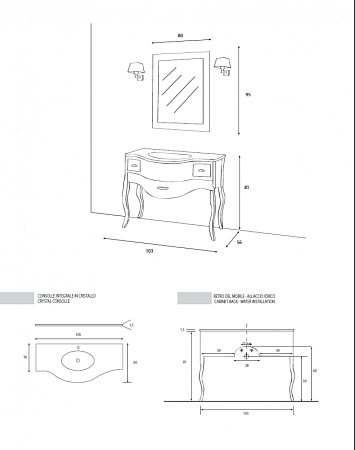 Мебельная раковина 105 см Cezares Lady IS/LА/LD/RO/04